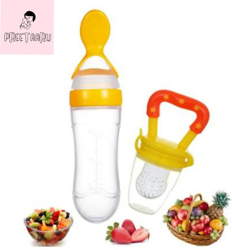 Preetaaru Baby spoon feeder and fruit feeder combo Soother(Yellow)