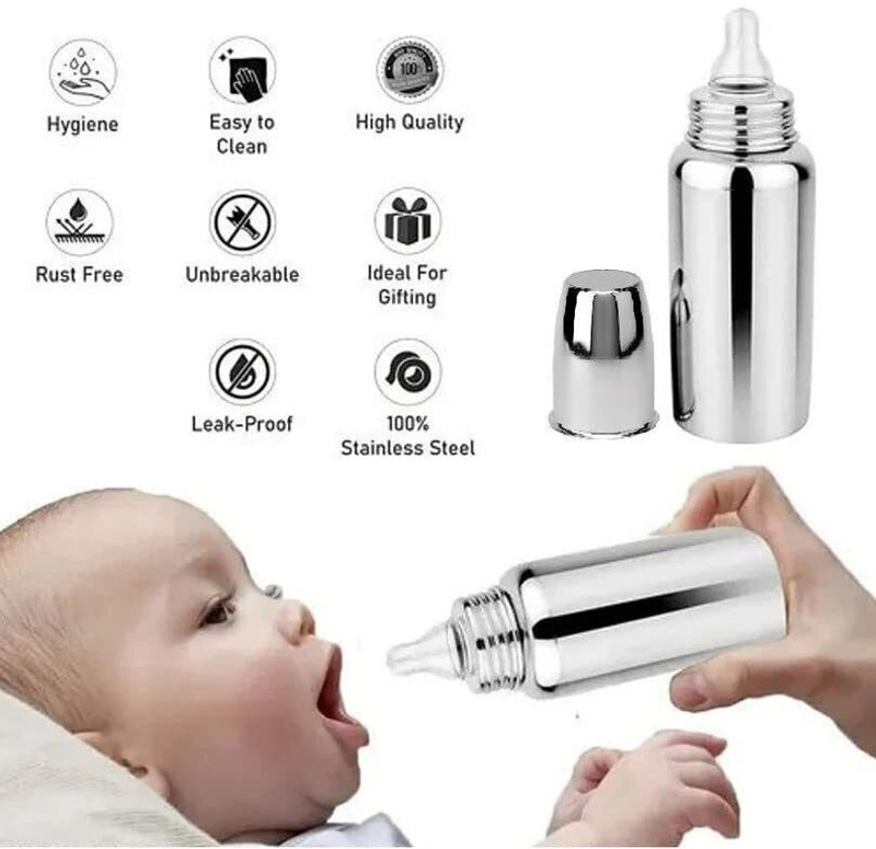 SBTs Stainless Steel Baby Feeding Bottle Milk Feeding 240 ml (ML Marking) - Stainless Steel(Silver 16)