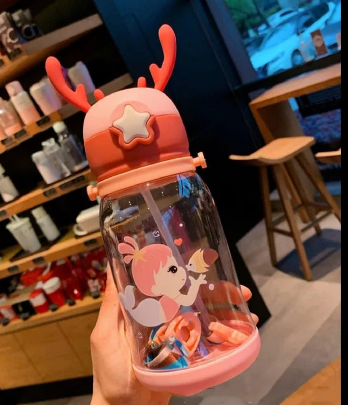 Masox Store Cute Water Bottle with Sipper, Water Bottle for Girls, Sipper Bottle for Kids - Plastic(Multicolor)