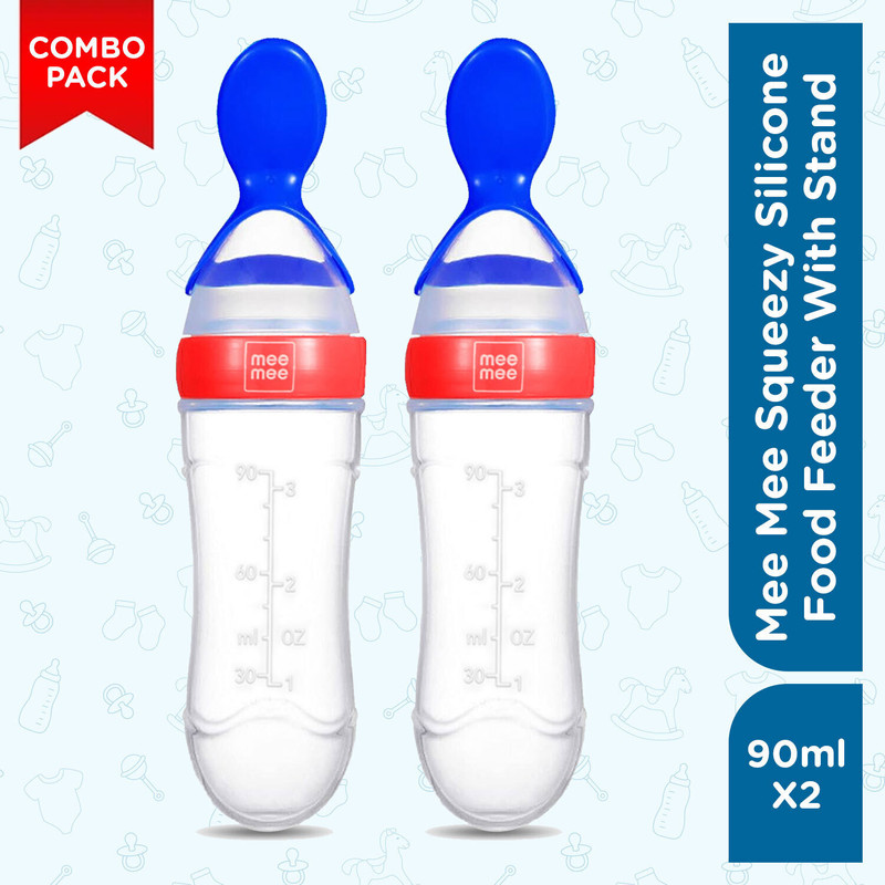 MeeMee Squeezy Silicone Spoon Food Feeder for Babies with Food Grade Silicone Tip- 90Ml  - Plastic(Red)