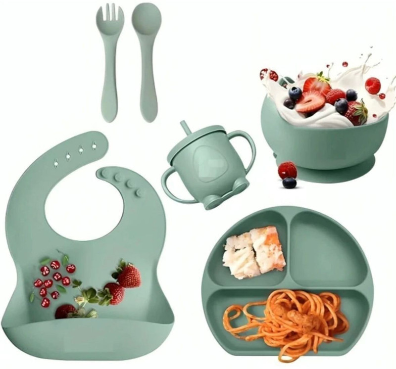 KHODALICON silicon baby feeding set  - BPA Free -Silicone(Multicolor)