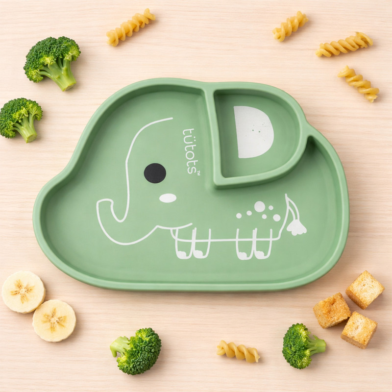tutots Silicone Suction Plate Rabbit Shaped for Babies, Kids, Toddlers for Feeding  - Silicone, BPA Free(Green)