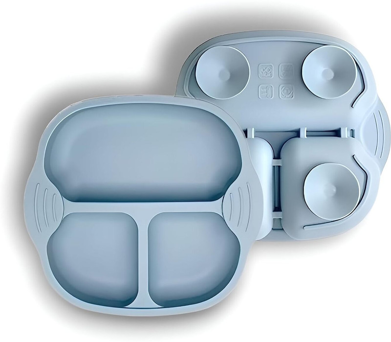 Seenoz Silicone Suction Baby Plate with Deep Divided Sections Unbreakable Feeding Dish  - Silicone(Blue)
