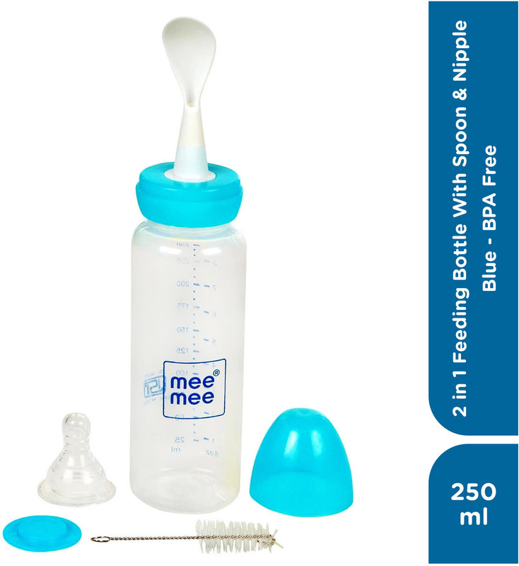 MeeMee Baby bottle gentle soft flexible nipple BPA free food grade polypropylene bottle  - Silicone(Blue)