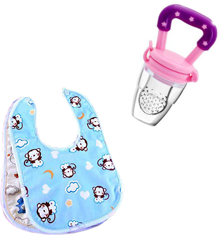 Kaka Kidsway Baby Waterproof Washable Bibs With Baby Pacifier Silicone Fresh Fruit Nibbler Feeder(Multicolor)