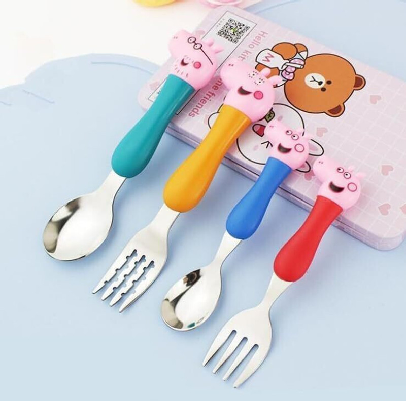 AEREX Cartoon Pig Spoon Set Spoon and Fork Stainless Steel Combo - Steel(Silver)