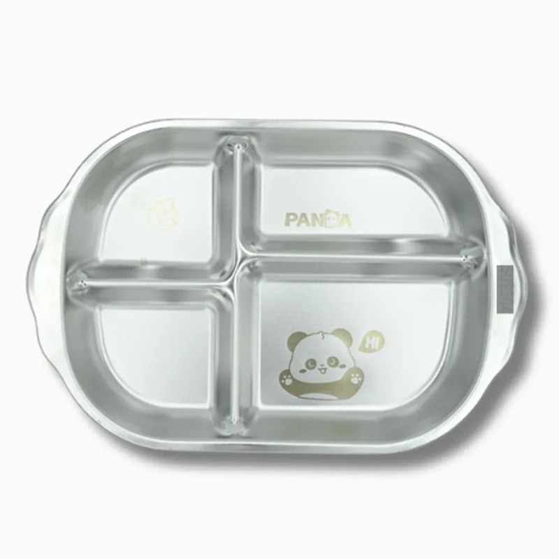 Mayil Kids Meal Plates Panda 4(Stainless steel) - Stainless Steel(Silver)