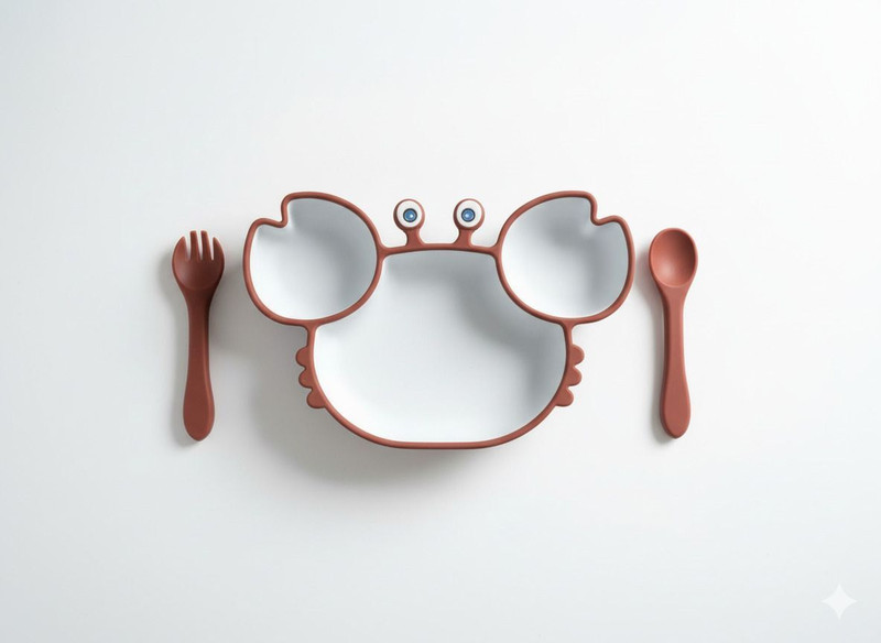 Yusra Cute Crab Silicone Suction Plate for Babies &Toddlers Food Grade Silicone Set  - Silicon(Brown)