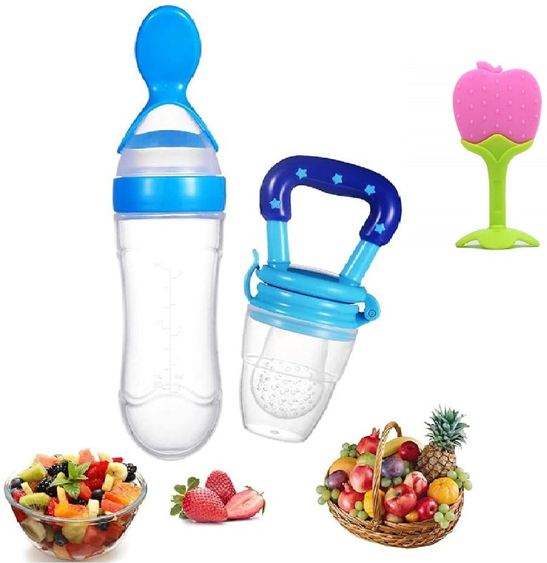 Vadhavan BABY food feeder for semi solid food ,fruit nibbler and teether BPA free - Silicone(Multicolor)