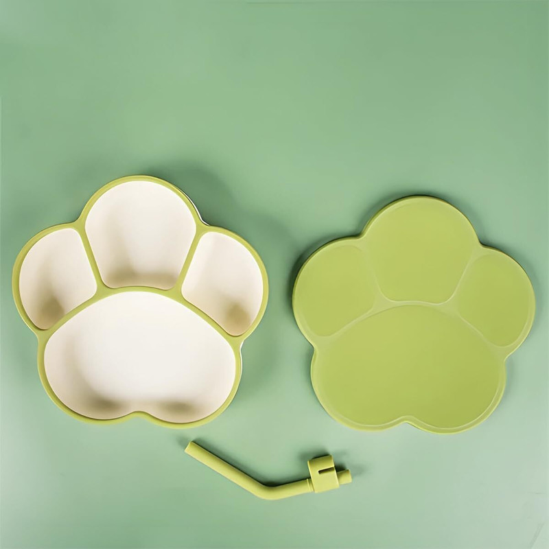StarAndDaisy Silicone Plates with Cover, Suction Grip Divided Dish and Self-Feeding Toddlers  - Silicone(Green)
