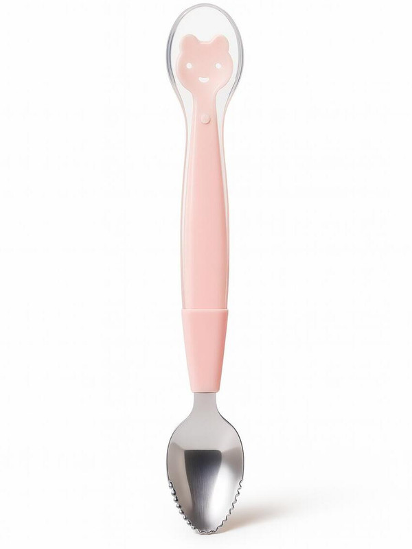 Sprout Kidz 2 in 1 Teddy Duo Spoon Set with SoftGrip Handle for Feeding & Teething Babies - Food-Grade Silicone & BPA-Free Plastic(Pink)