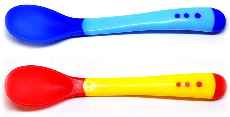 Manan Shopee Silicone Tip Heat Sensitive Silicone Spoons | Temperature Sensing Spoons  - Silicone(Blue, Yellow)