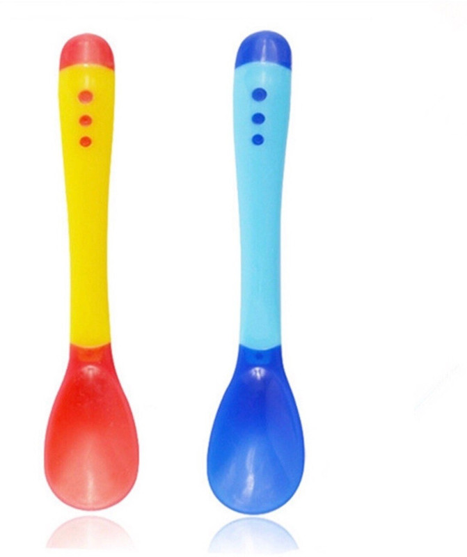 Rozatech Heat sensitive Baby feeding Spoon with silicone head | temperature spoon | silicone baby spoon | Kids Spoon ( 2 Pcs )  - Silicone(Random)