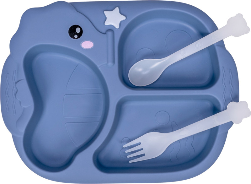 Adore Sea Horse - Plastic feeding plate with Spoon & Fork  - Polypropylene(Blue)