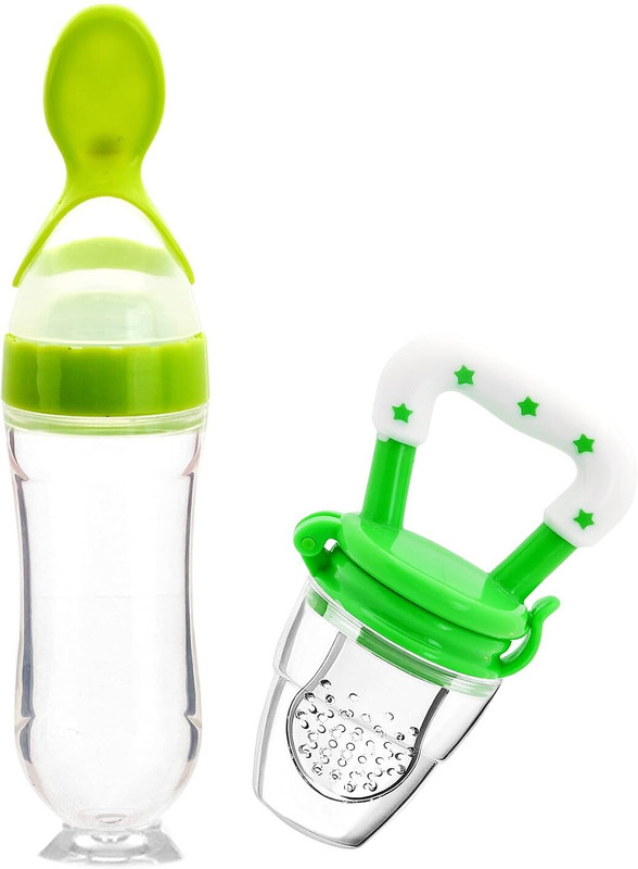 Sparkle Joy Baby Feeding Product | Combo of Babies Silicone Spoon Food Feeder 90ml - Silicone(Green & Green)