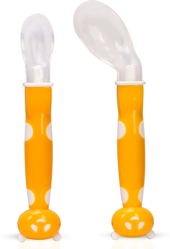 Adore ACE- The Flexi Silicon Feeding Spoon Set- Pack of 2, Food Grade  - PP, Silicon(Yellow)