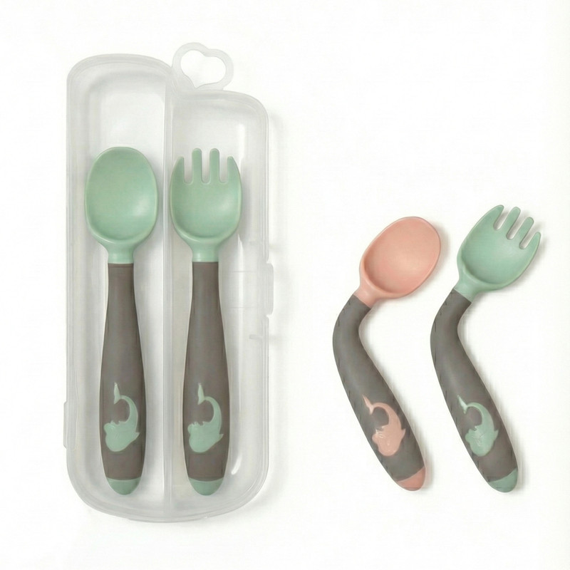 KiDDSTA BPA Free Baby Silicon Feeding Spoons - Bendable Spoons for Self Feeding  - PP, TPE(Green)