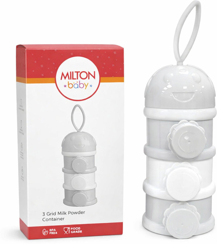 Milton Baby 3 Layer Milk Powder Container I Formula Dispenser I for Snacks, Fruits, Grey  - Plastic(Grey)