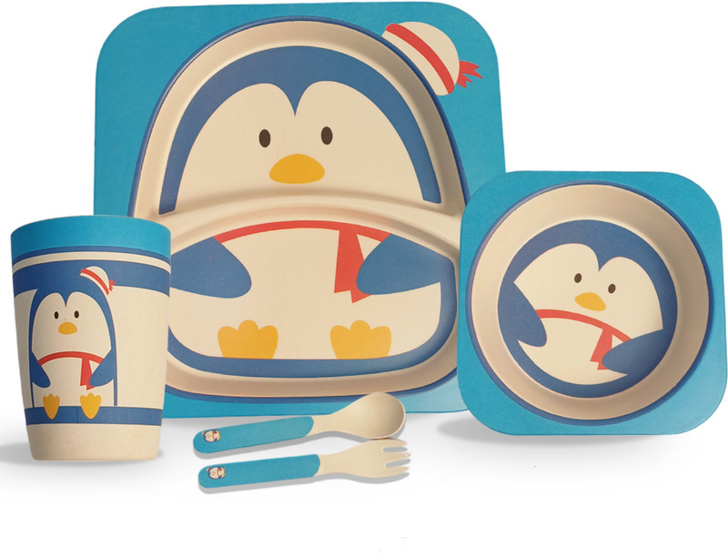 Safe-o-kid Eco Friendly Feeding Tableware 5 Piece Bamboo Fiber Dinner Set For Kids  - Wood(Blue)