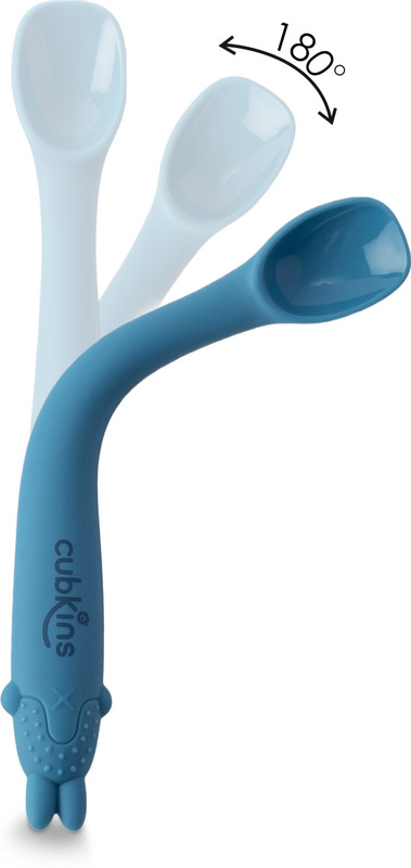 Cubkins Early Feeding Bendable Silicone Spoon for Newborn Babies, Toddlers & Kids  - 100% Food Grade Silicone(Blue Olive)