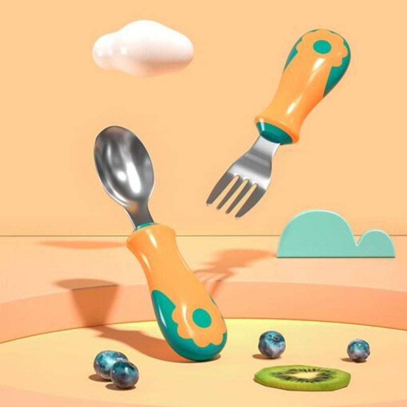 StarAndDaisy Silicone Spoon for Baby and Kids Microwavasher BPA Free Safe - Silicon(Green & Orange)