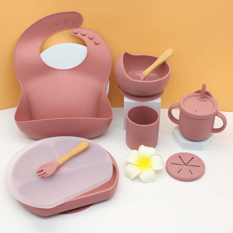 Little curious Baby feeding Set For Kids-Pink - Baby Suction Plate, Feeding Bowl, Spoon, Bib, Fork, Sipper and Snack Cup, BPA Free(Pink)