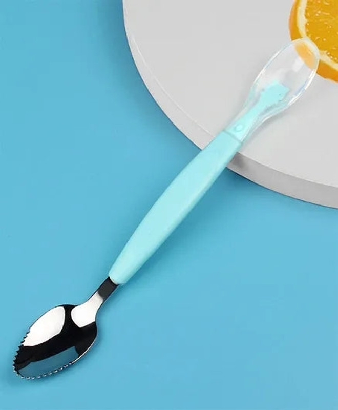 Toonpur kids Double Head Soft Silicone Spoon with Scraper  - Silicone, Steel, Plastic(Green)