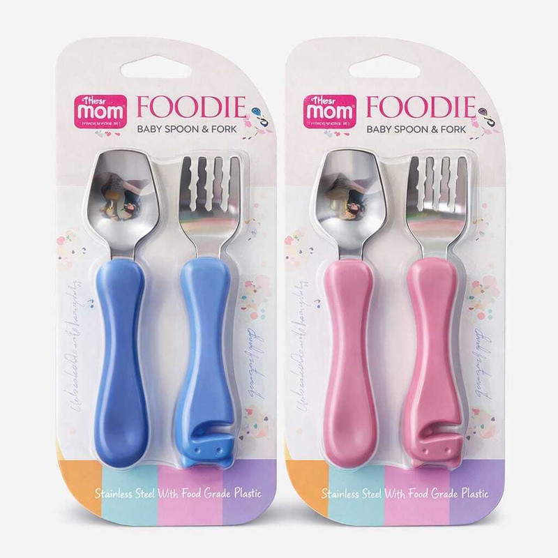 supermom Foodie Baby Spoon & Fork Sets [Pack Of 2 sets]  - Stainless Steel With Food Grade Plastic(Multicolor)
