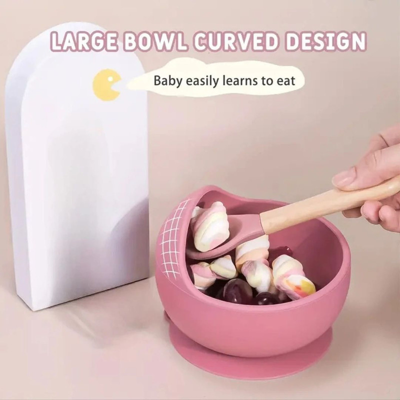 Housify Silicone Baby Feeding Bowl with Spoon | Suction Bowl, Microwave Safe & BPA-Free  - SILICONE(Pink)