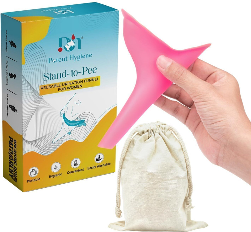 Potent Hygiene Stand and Pee Funnel for Women | Leak-Proof Hygienic Device with Cotton Pouch | Reusable Female Urination Device(Pink, Pack of 1)