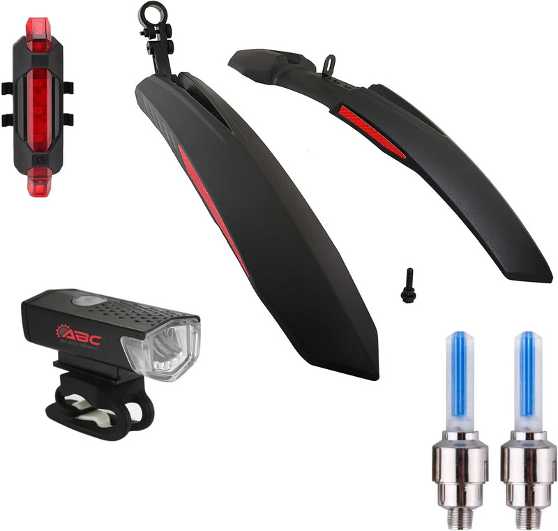 ABC AMOL BICYCLE COMPONENTS Front& Rear Mudguard With Iron Fitting With Cycle Front & Rear Light Full Length Front & Rear Fender(Green, Black)