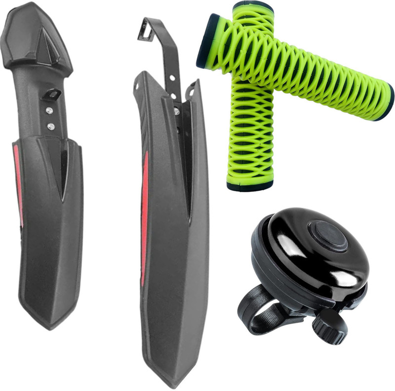 NSV front & rear Cycle Mudguard With Cycle Tyre valve Light & Handlebar Rubber Grip Full Length Front & Rear Fender(Black)