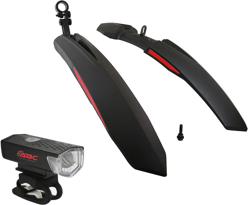 ABC AMOL BICYCLE COMPONENTS Front & Rear Mudguard with Reflective Tape and Plastic Clamp With Any 1 Grip Full Length Front & Rear Fender(Green, Black)