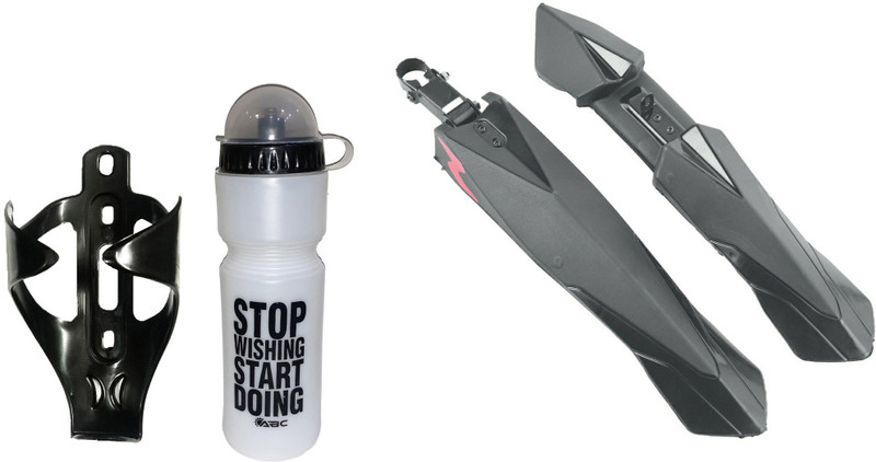 BYKING Bicycle Front & Rear Mudguard with Iron Fitting with Bottle & Stand, Black Full Length Front & Rear Fender(Black)