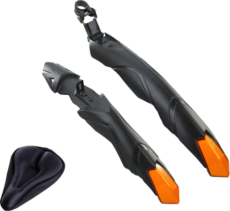BYKING Bicycle Front & Rear Mudguard and Iron Clamp With 1 Cycle Seat Cover Full Length Front & Rear Fender(Black)