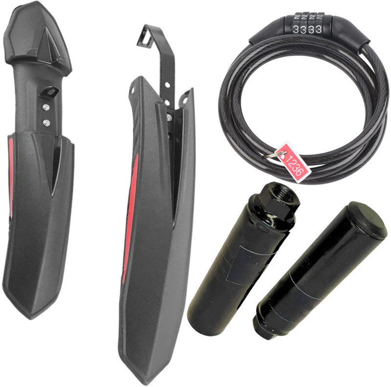 NSV Front & Rear Cycle Mudguard With Cycle Side Footrest & Chain Number Lock Full Length Front & Rear Fender(Black)
