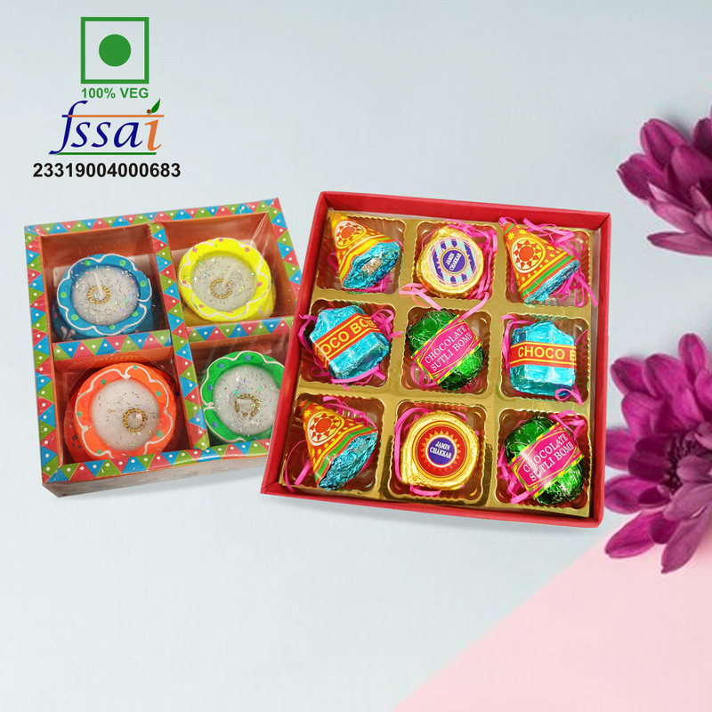Chocoloony Chocolate Premium Diwali Gift Box, Cracker Chocolate with Candle Paper Gift Box(Pink)