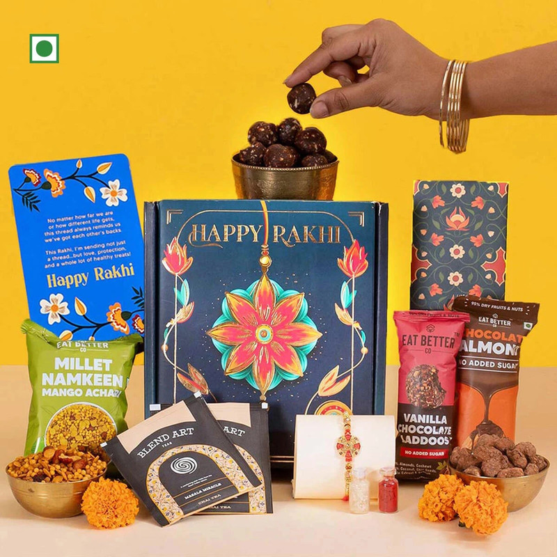 EAT BETTER CO Bandhan 8-Item Rakhi Gift Hamper for Brother with Combo Set Assorted Gift Box(Multicolor)