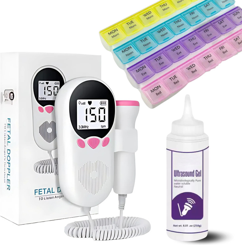 Balson Heart Rate Monitor Ultra Sound Device for Pregnancy & Pill Organizer Pink Fetal Doppler