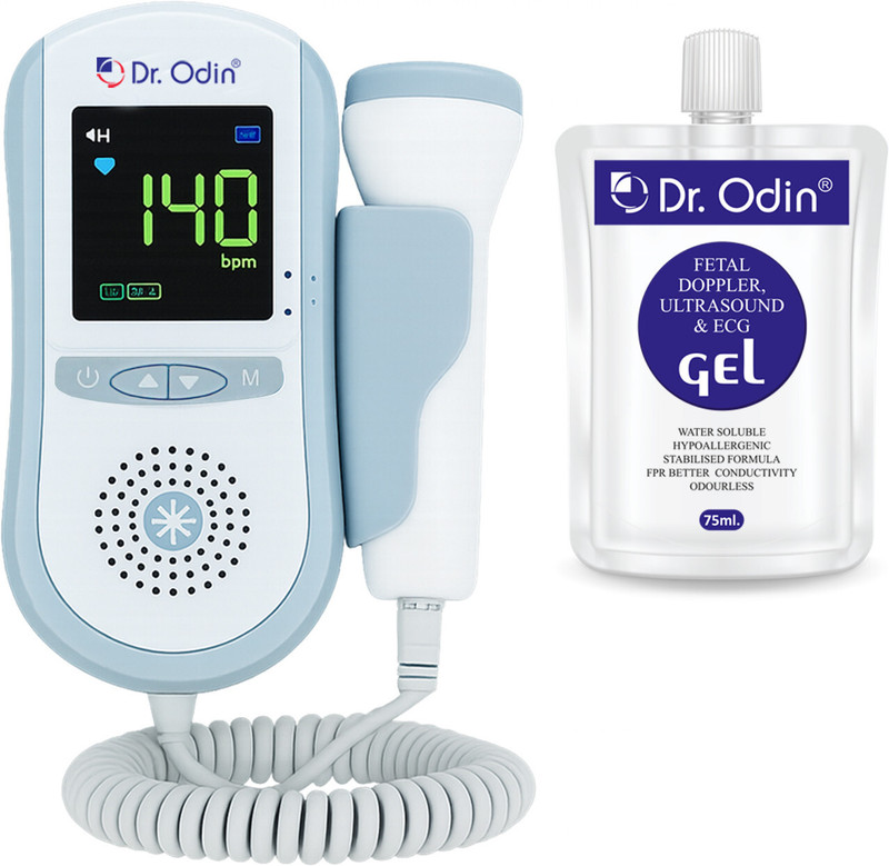 Dr. Odin OFD103 Professional Portable Baby Heart beat Sound Monitor with Ultra Sound Gel White, Blue Fetal Doppler