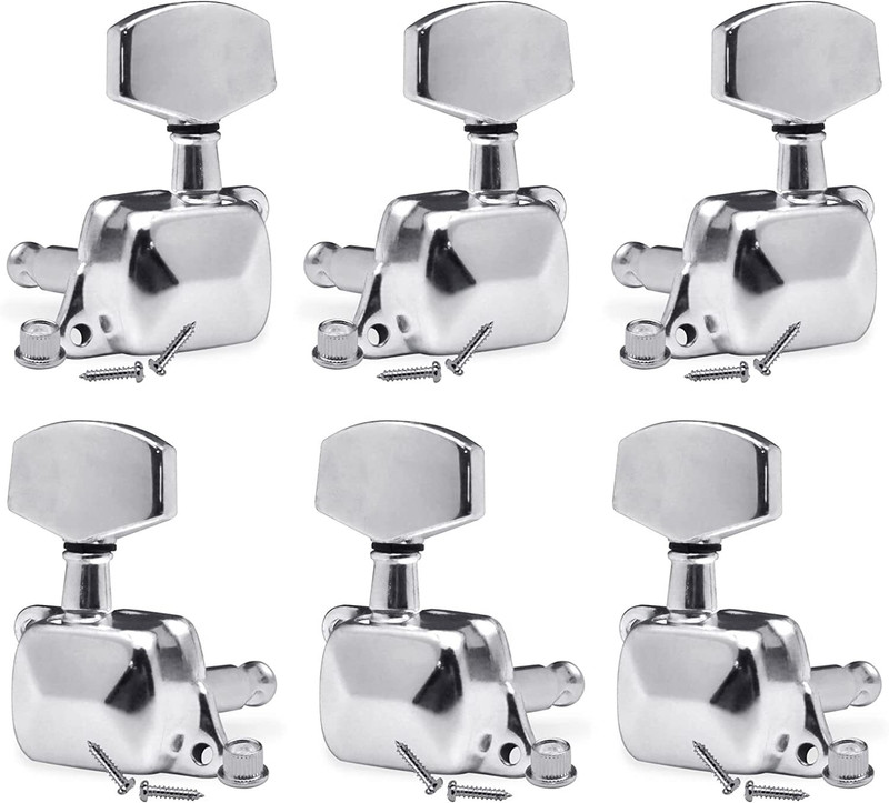 DawnRays Guitar Tuning Pegs Chrome Analog Tuner Guitar Keys 3R+3L For Acoustic Guitar Manual Analog Tuner(Chromatic: Yes, Silver)
