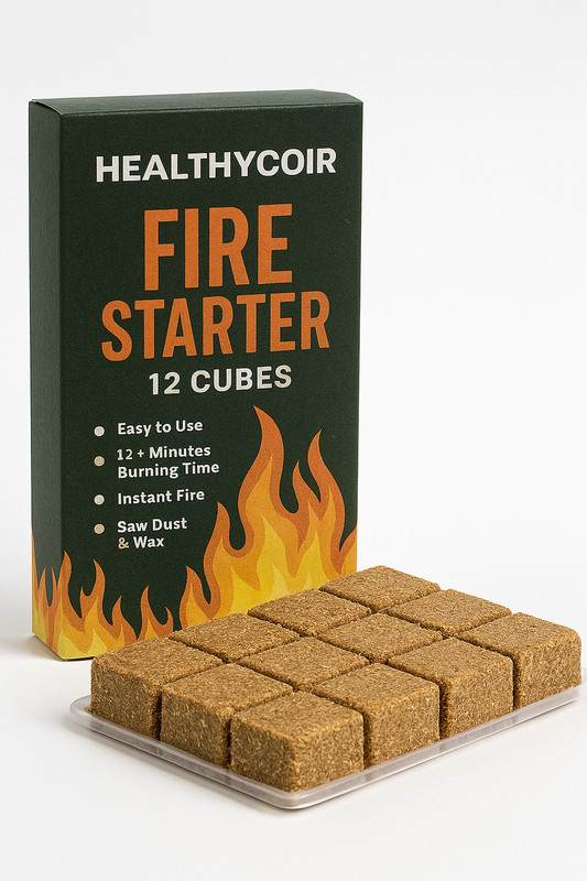 HEALTHYCOIR Fire Starter Cubes – 12 Pieces | Barbecue Grill, Camping, Fireplace, Home Stove Flint Fire Starter
