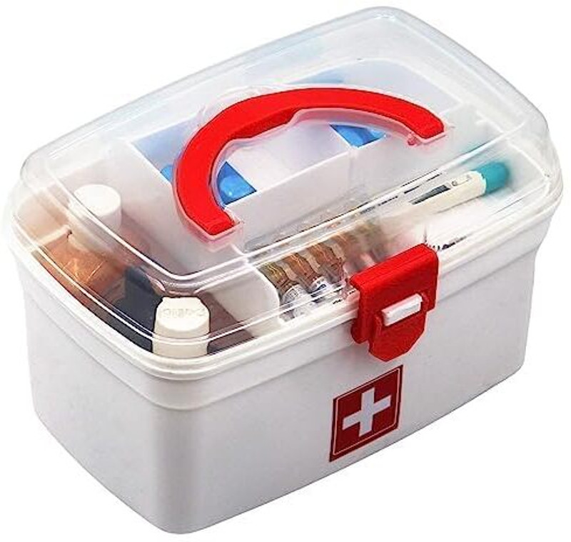 KHANDIYA Multi-Purpose Regular Medicine Box with Handle Plastic Box Storage with Handle First Aid Kit(Home, Sports and Fitness, Vehicle, Workplace)
