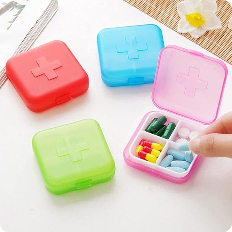 Wolpin Pill Medicine Organiser Box 4 Sections, Medicine Reminder & Storage Box First Aid Kit(Home)