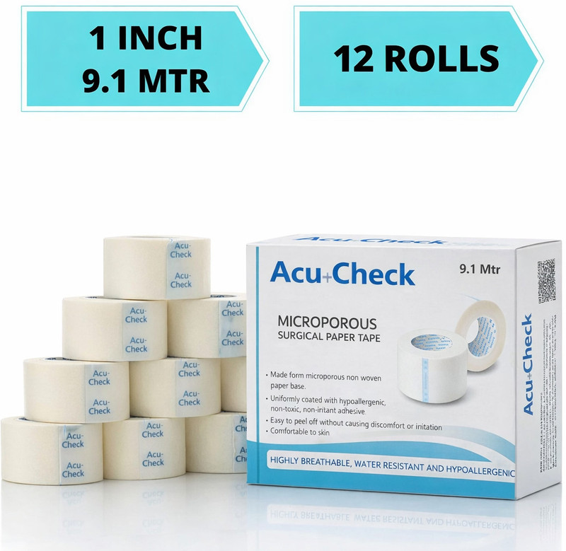 ACU-CHECK Paper Tape 1inch X 9.1mtr (PACK OF 12) First Aid Tape First Aid Tape(Pack of 1)