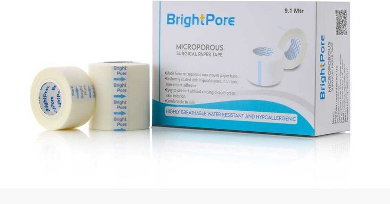 BRIGHTPORE MICROPOROUS SURGICAL PAPERTAPE 1inch X 9.1mtr (PACK OF 12) First Aid Tape(Pack of 12)