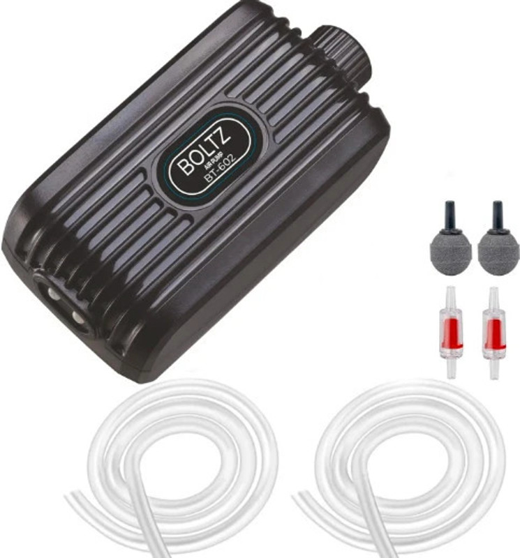 BOLTZ Aquarium Air Pump 4W Fish Tank Air Pump with Dual Outlet Adjustable Automatic Fish Feeder(180 L)