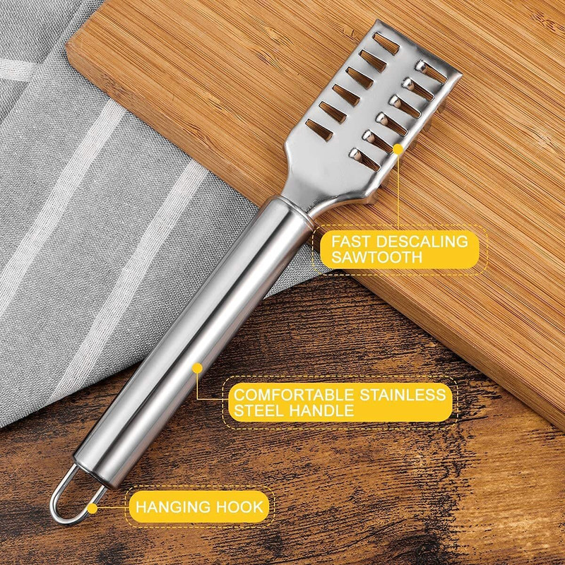 Votvy 1 Pc Steel Knife Fish Skin Remover Scraper Kitchen Stainless Steel Gadget