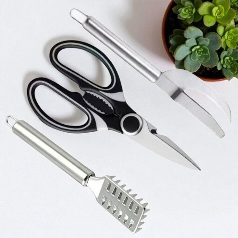 ramakrishnavan Perfect 3 pcs Fish Scissor , Scale and Maw Knife Combo For Kitchen Fish Scaler(Pack of 3)