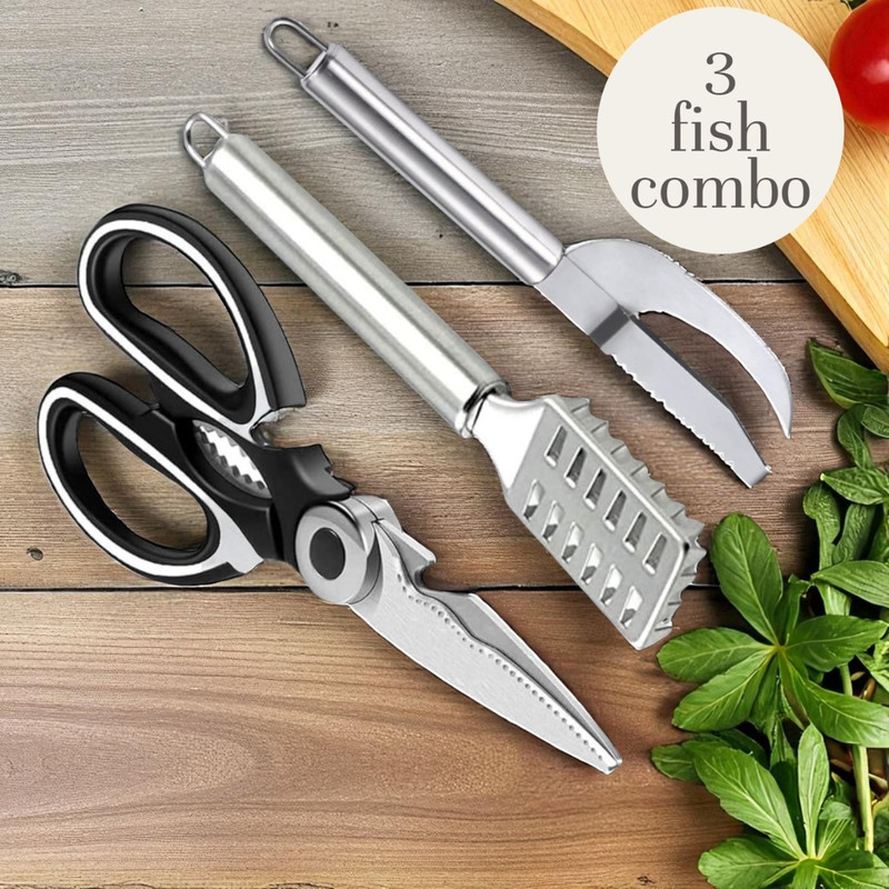 ramakrishnavan Perfect 3 pcs Fish Scissor , Scale and Maw Knife Combo For Kitchen Fish Scaler(Pack of 3)